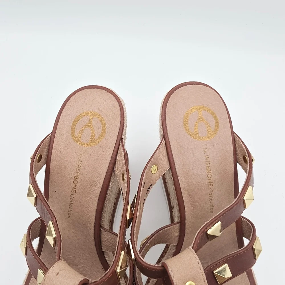 The Wishbone Collection Brown Studded Gladiator Wedge Sandals Size 10M